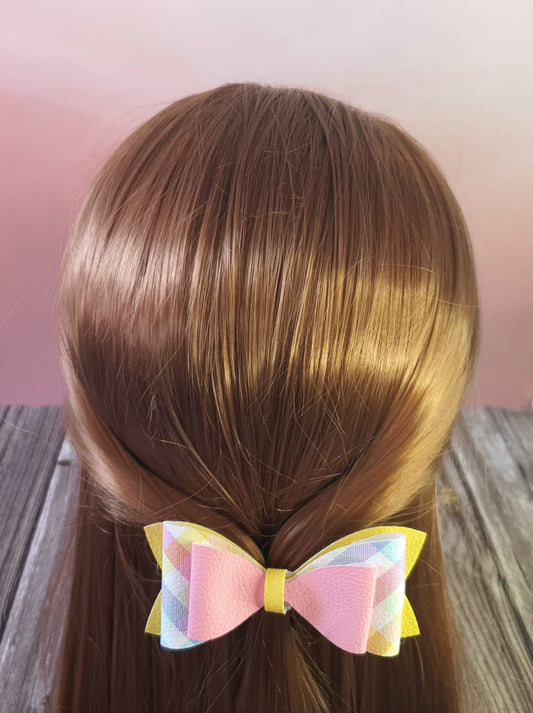 Pink and yellow gingham bow hairclip