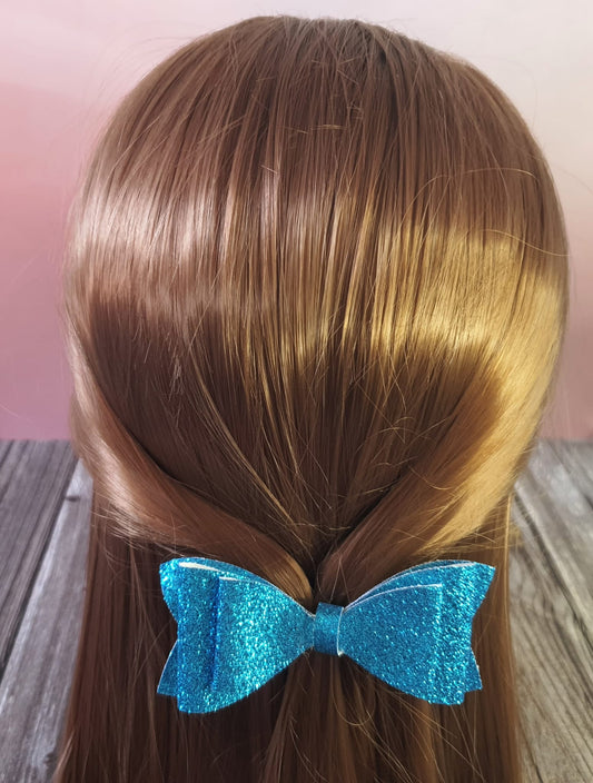 Teal blue glitter bow hairclip