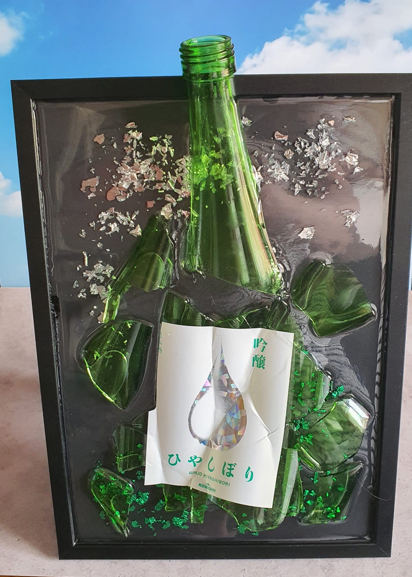 Sake smashed bottle resin frame