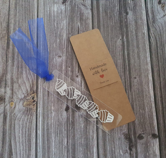 Silver cupcake acrylic bookmark with dark blue tassel