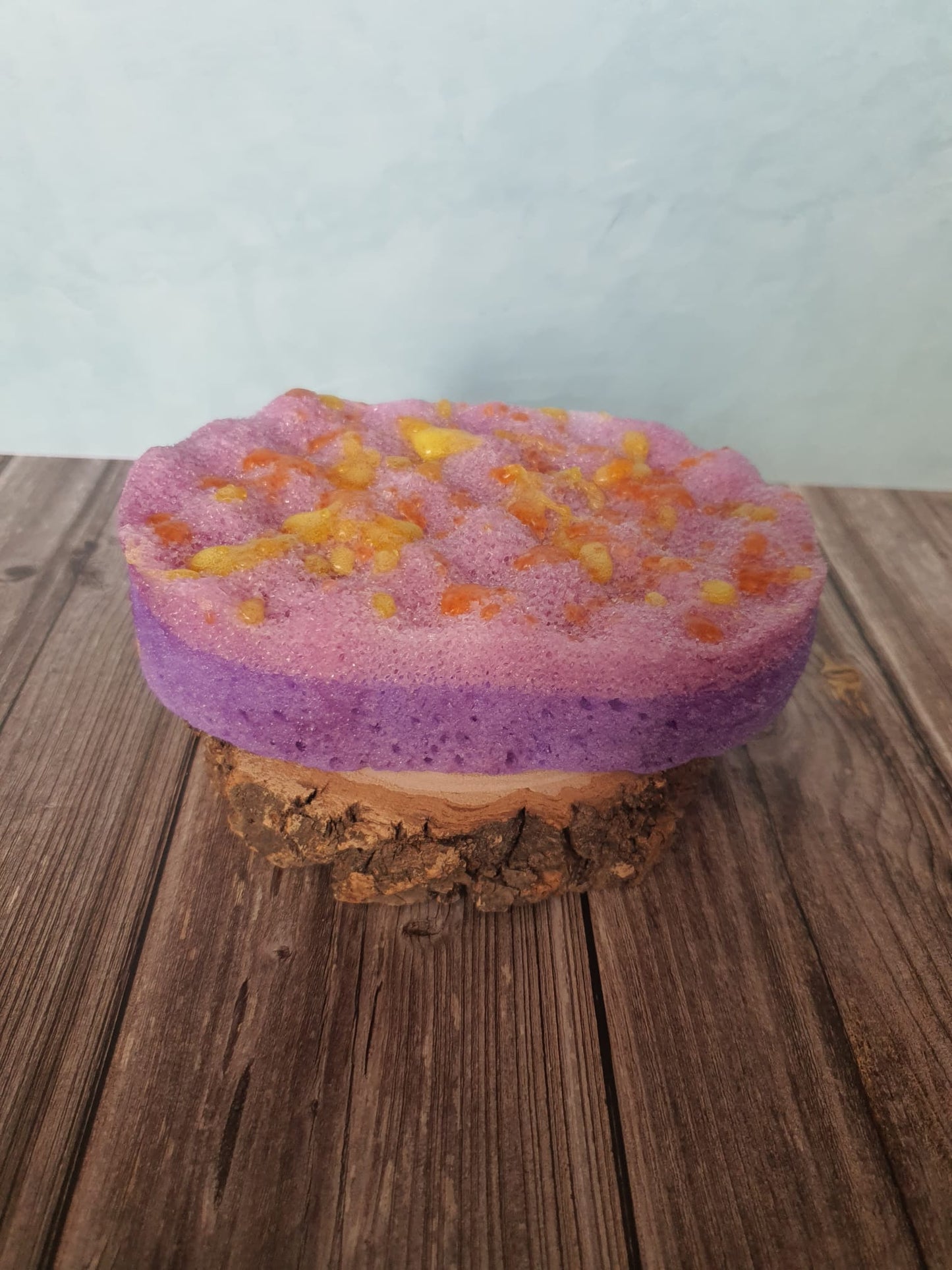 Handmade parma violet exfoliating soap sponge