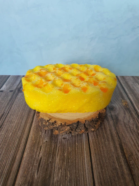 Handmade lemon exfoliating soap sponge