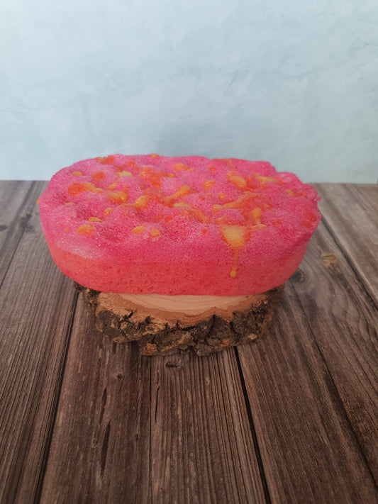 Handmade strawberry exfoliating soap sponge